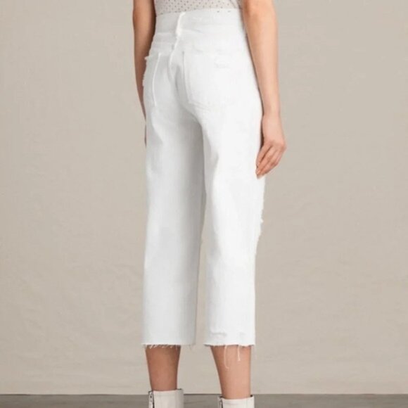 All Saints White Jeans Ivy Destroy Boy Distressed Straight Leg Denim high rise - Picture 15 of 16
